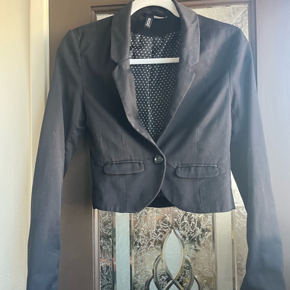 Black, one button blazer